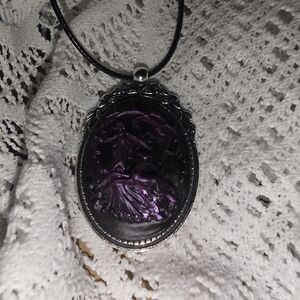 Purple Fawn Huntress Cameo In Bronze Tone Frame 16-18 Adjustable Cord Necklace